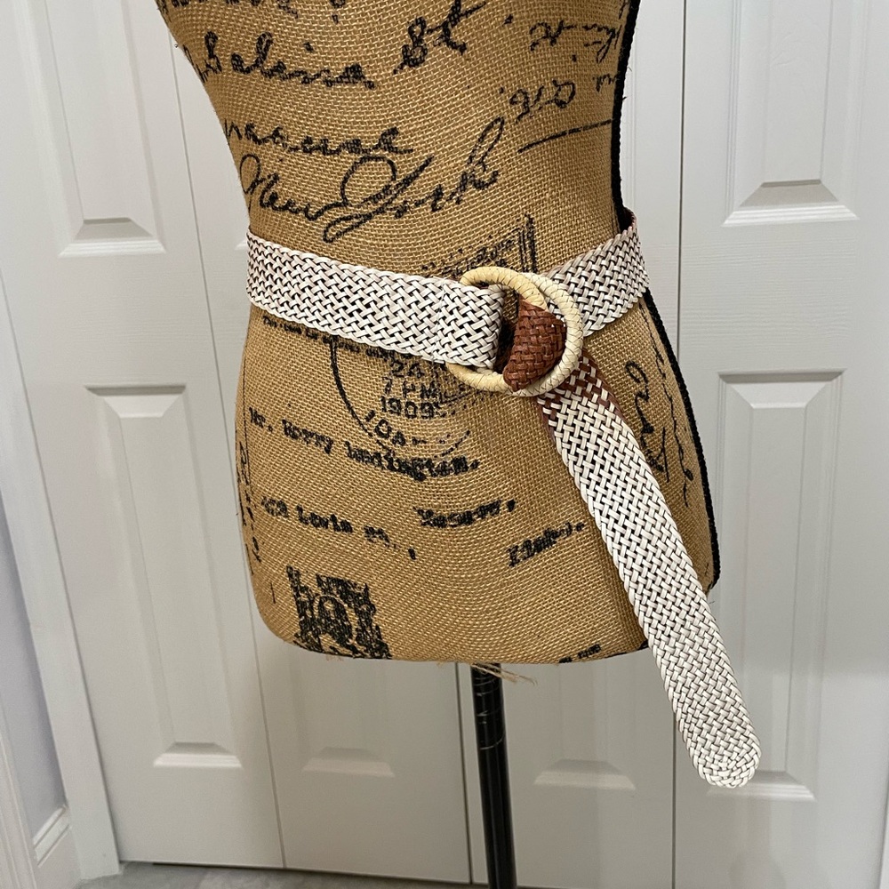 J. Crew White and Brown Woven Belt